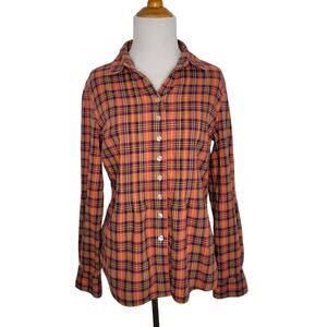 Tyler Boe Button Front Shirt Plaid Orange Pintuck Pleats 100% Cotton Women 8